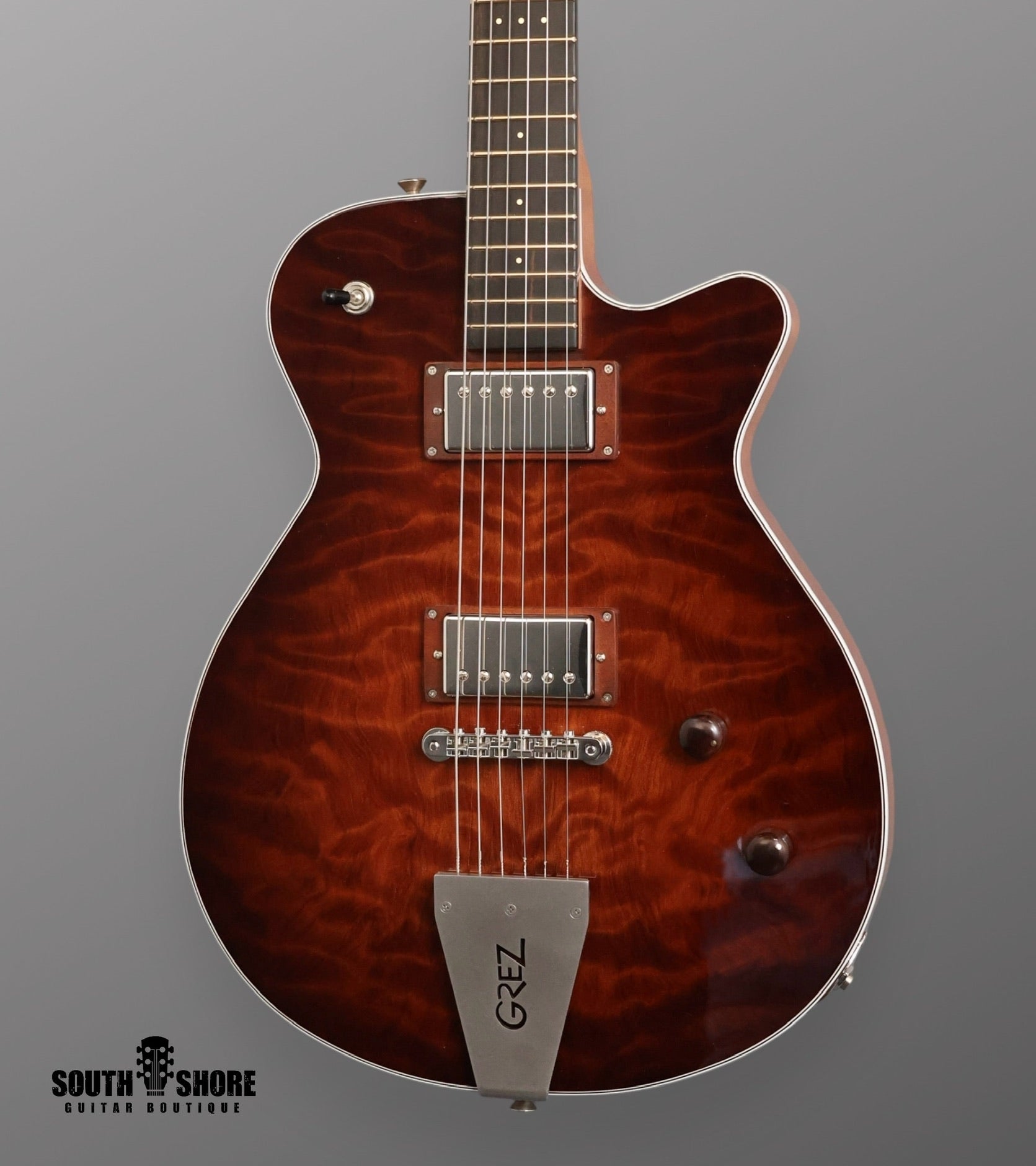 Grez Guitars Mendocino - Dark Burst / Quilted Redwood w/ Lollar
