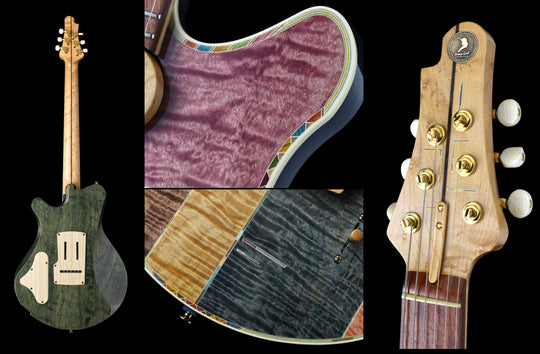 Jersey Girl Homemade Guitars - Tapa Festeeva showcasing intricate designs and craftsmanship on a handmade guitar.