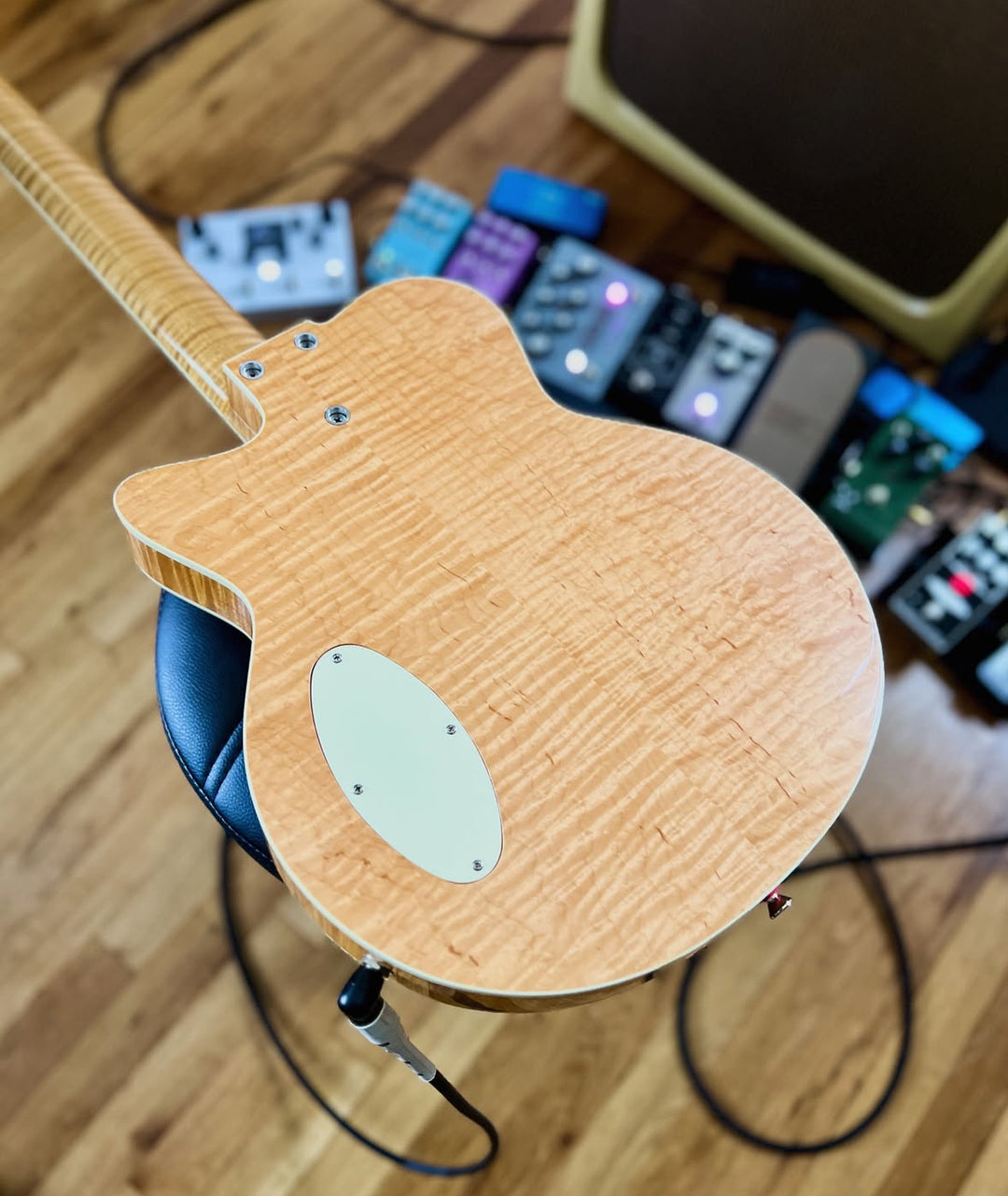Yanuziello Electric 2021 - Natural. Duncan CS Dynasonics &amp; Mastery. Spruce / Curly Maple. by South Shore Guitar Boutique