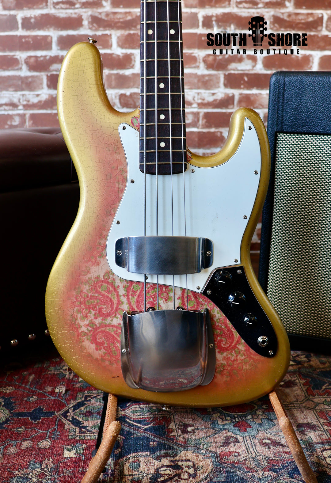 Berly J Bass - Pink/Gold Paisley. NEW (Authorized Dealer) by South Shore Guitar Boutique