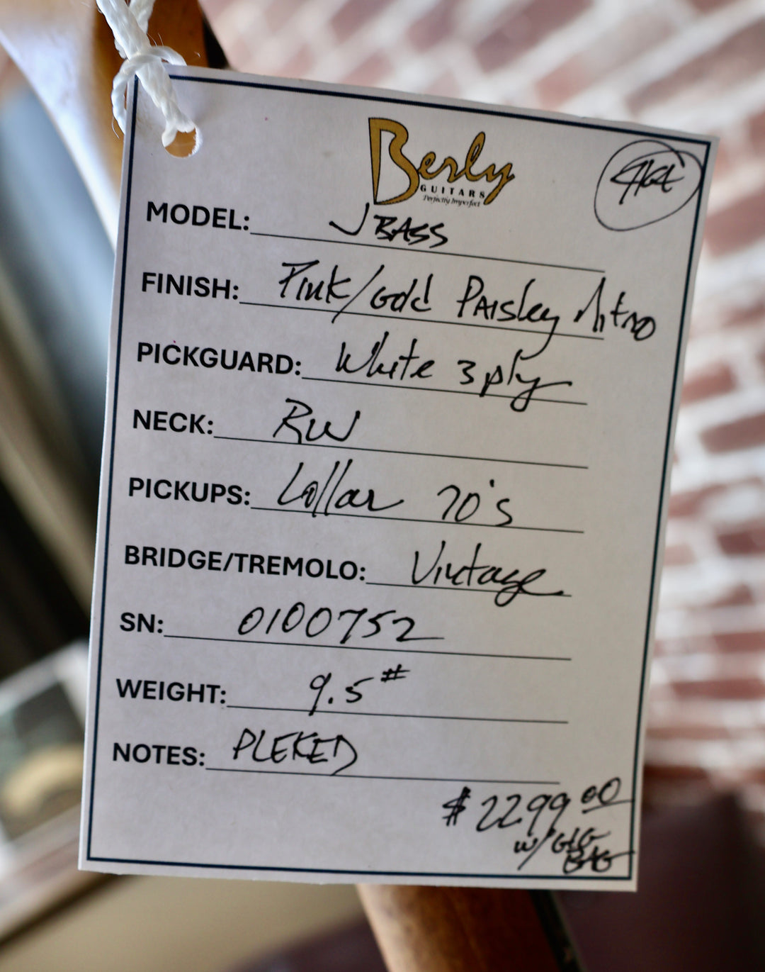 Berly J Bass - Pink/Gold Paisley. NEW (Authorized Dealer) by South Shore Guitar Boutique