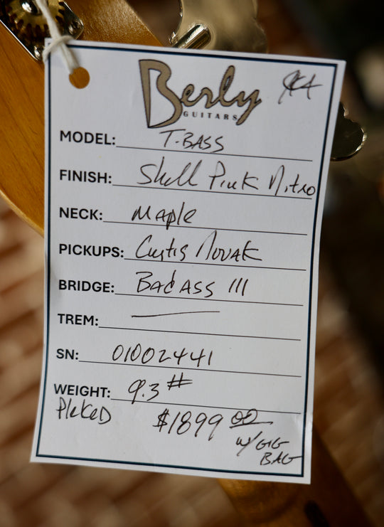 Berly T-Bass - Shell Pink. NEW (Authorized Dealer) by South Shore Guitar Boutique