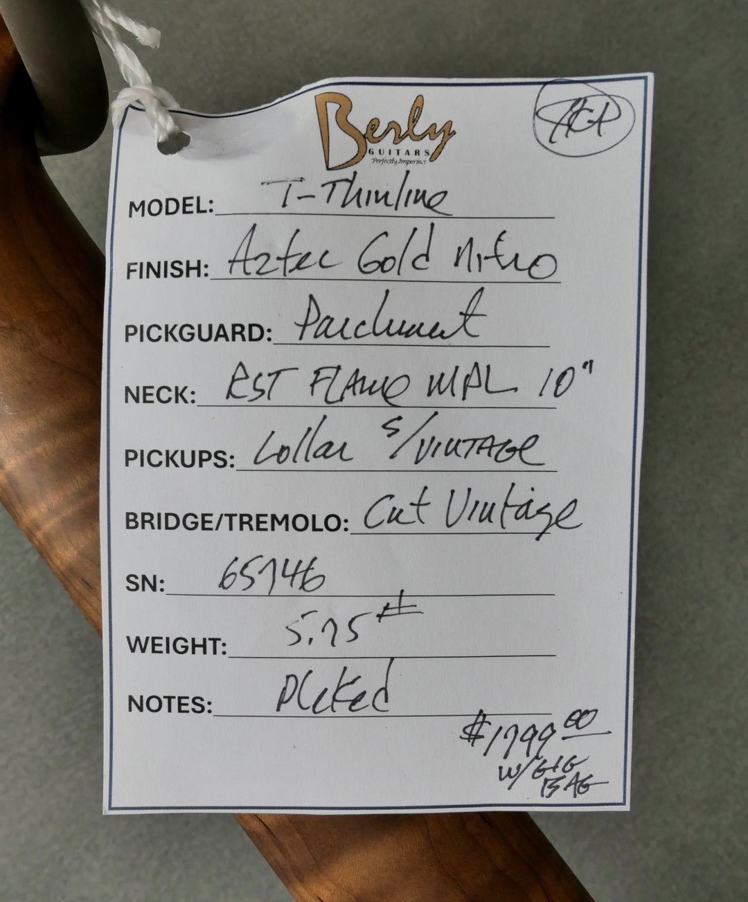 Berly T-Thinline in Aztec Gold (Authorized Dealer) by Berly