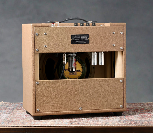 Benson Amps Nathan Jr. Reverb Combo 2025 Cocoa and Light Brown with Wheat Grill-Cloth, showcasing the speaker inside.