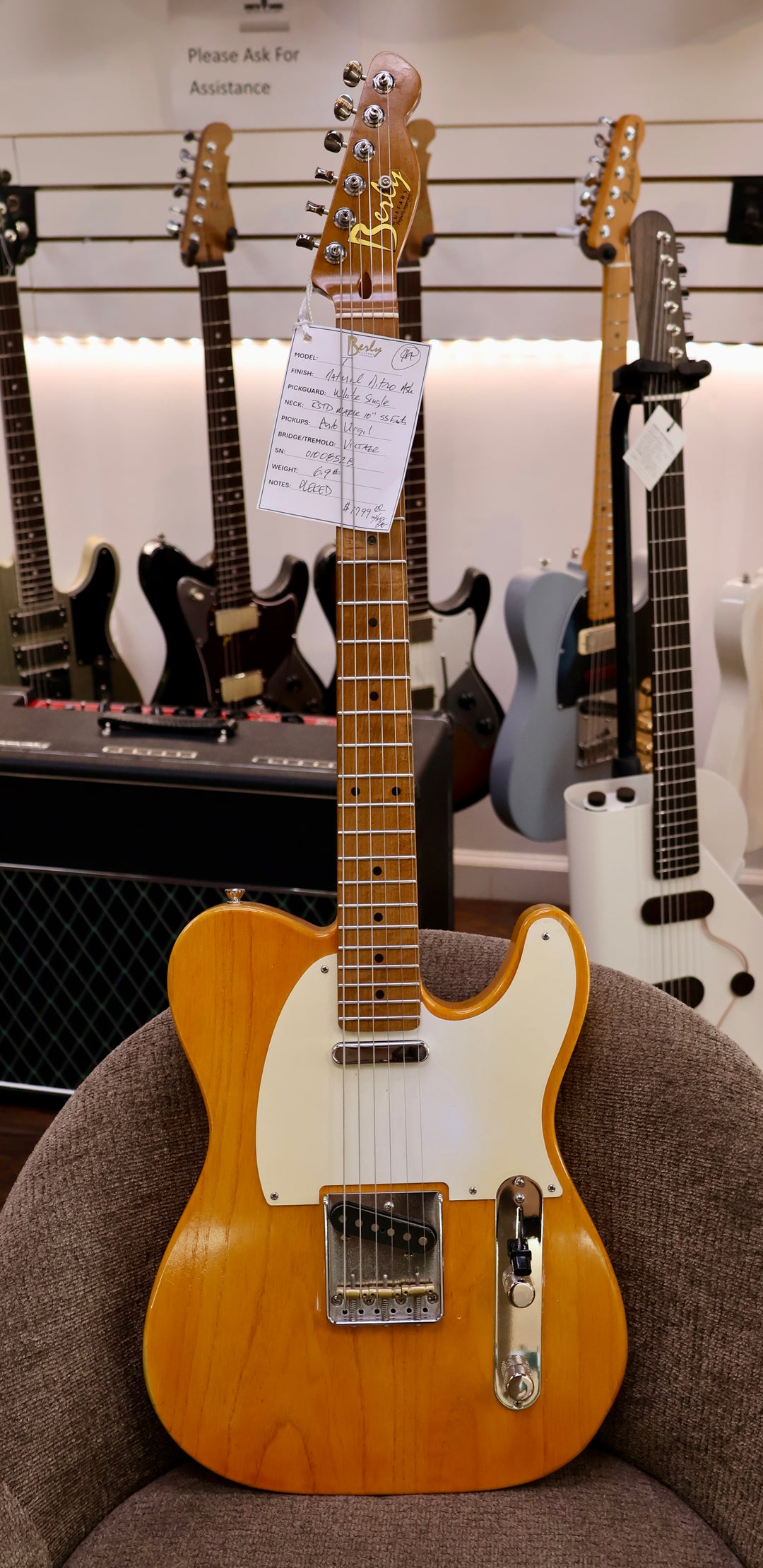 Berly Guitars T model - Natural - Virgil Arlo Pickups - 6.9lbs. NEW, (Authorized Dealer) by South Shore Guitar Boutique