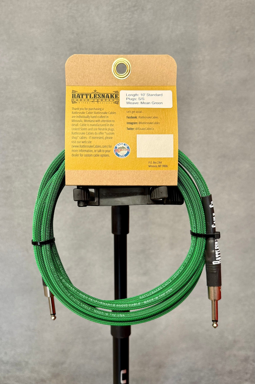 Rattlesnake 10' Standard Straight to Straight - Mean Green by Rattlesnake Cable Company