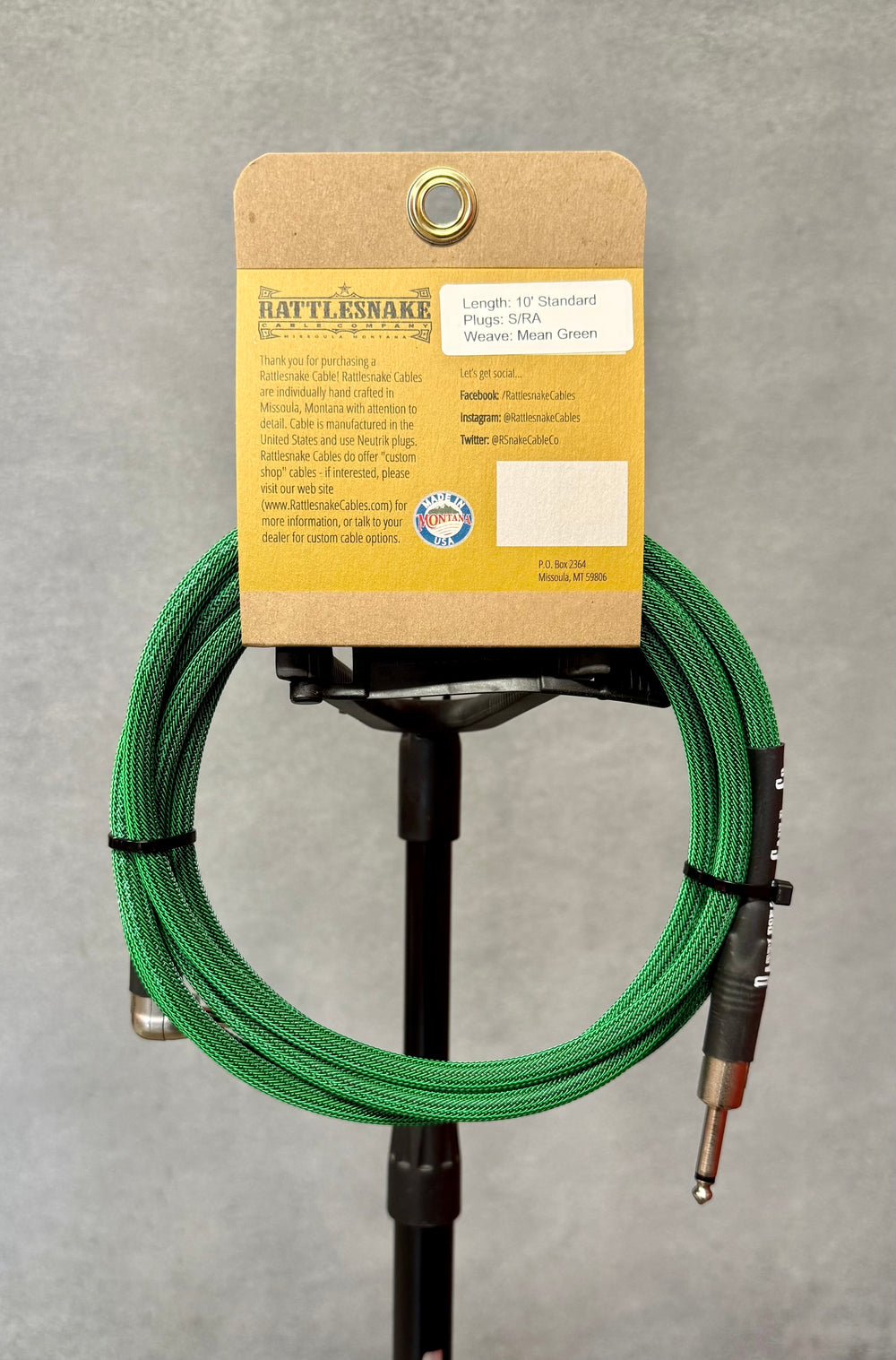 Rattlesnake 10' Standard Straight to Right Angle - Mean Green (Authorized Dealer) by Rattlesnake Cable Company