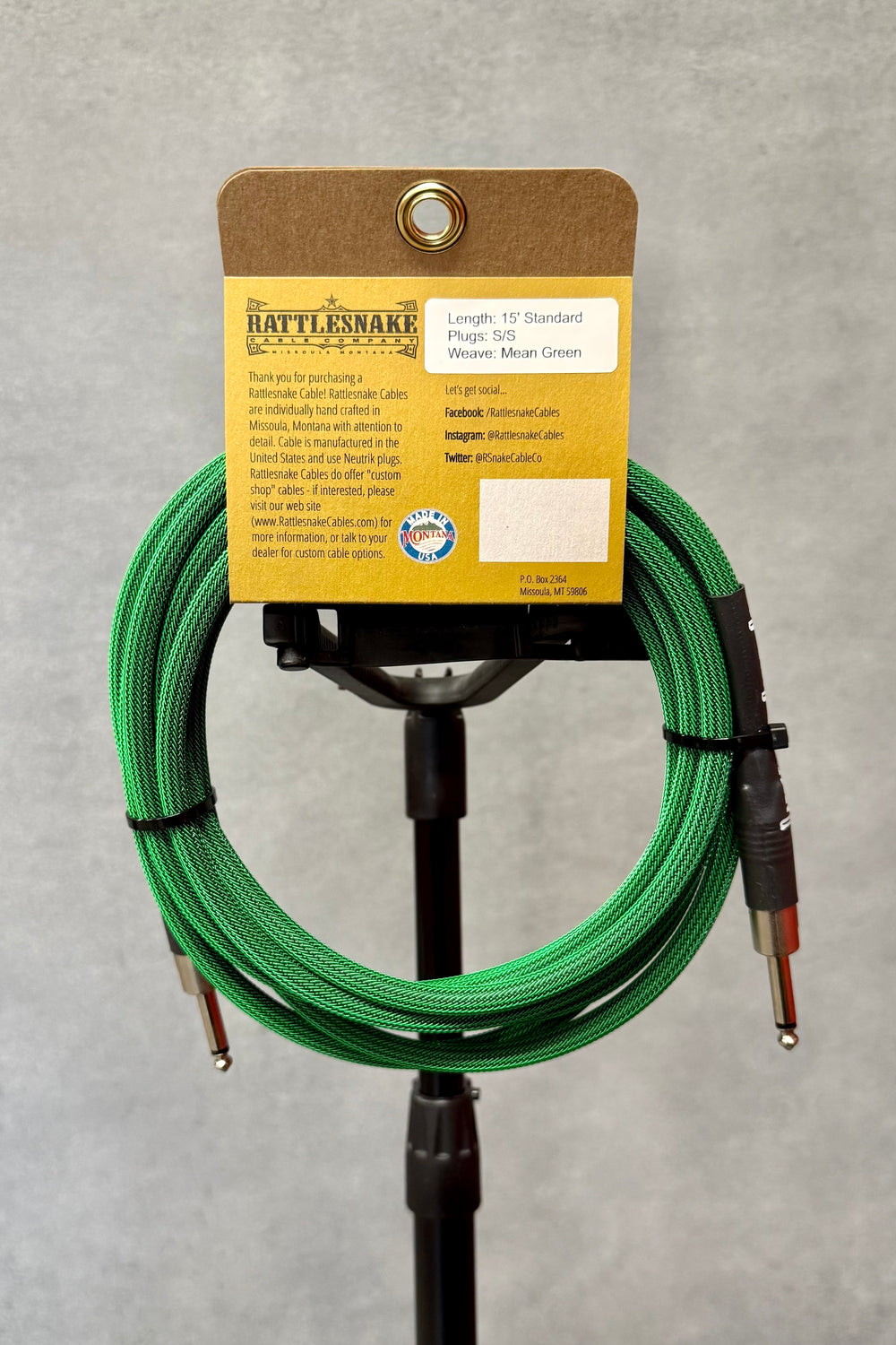 Rattlesnake 15' Standard Straight to Straight - Mean Green (Authorized Dealer) by Rattlesnake Cable Company