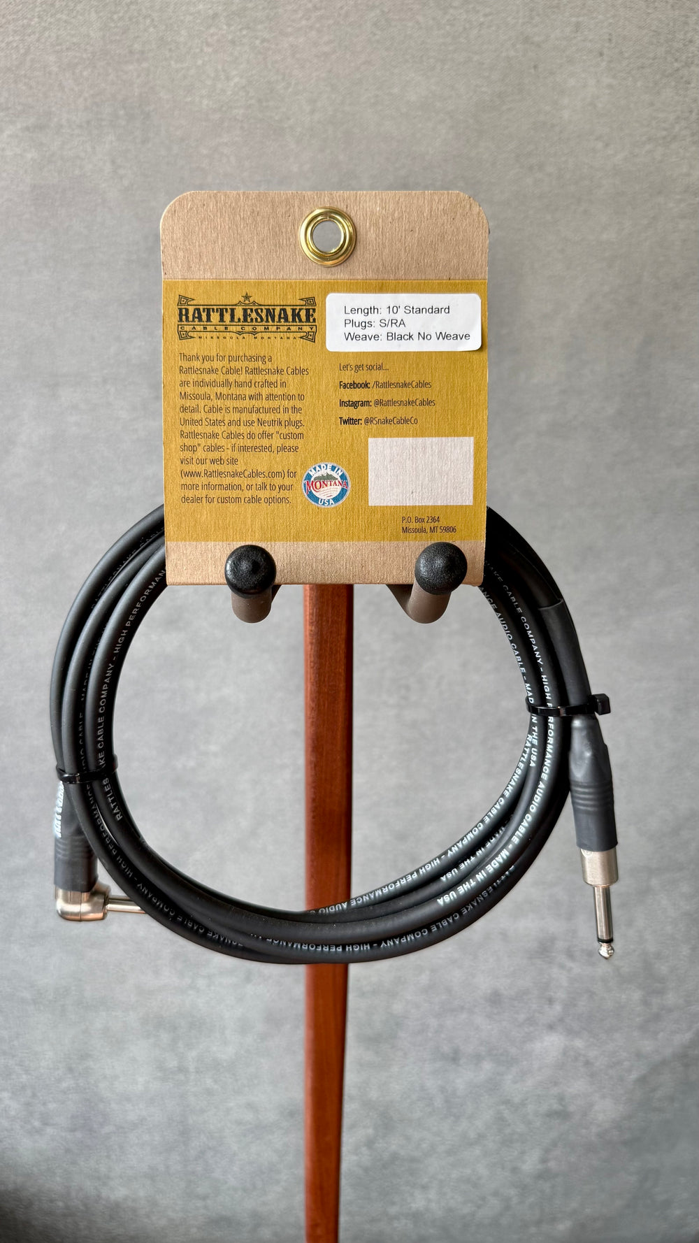 Rattlesnake 10' Standard Instrument Cable (Straight to Right Angle, Black/No Weave)