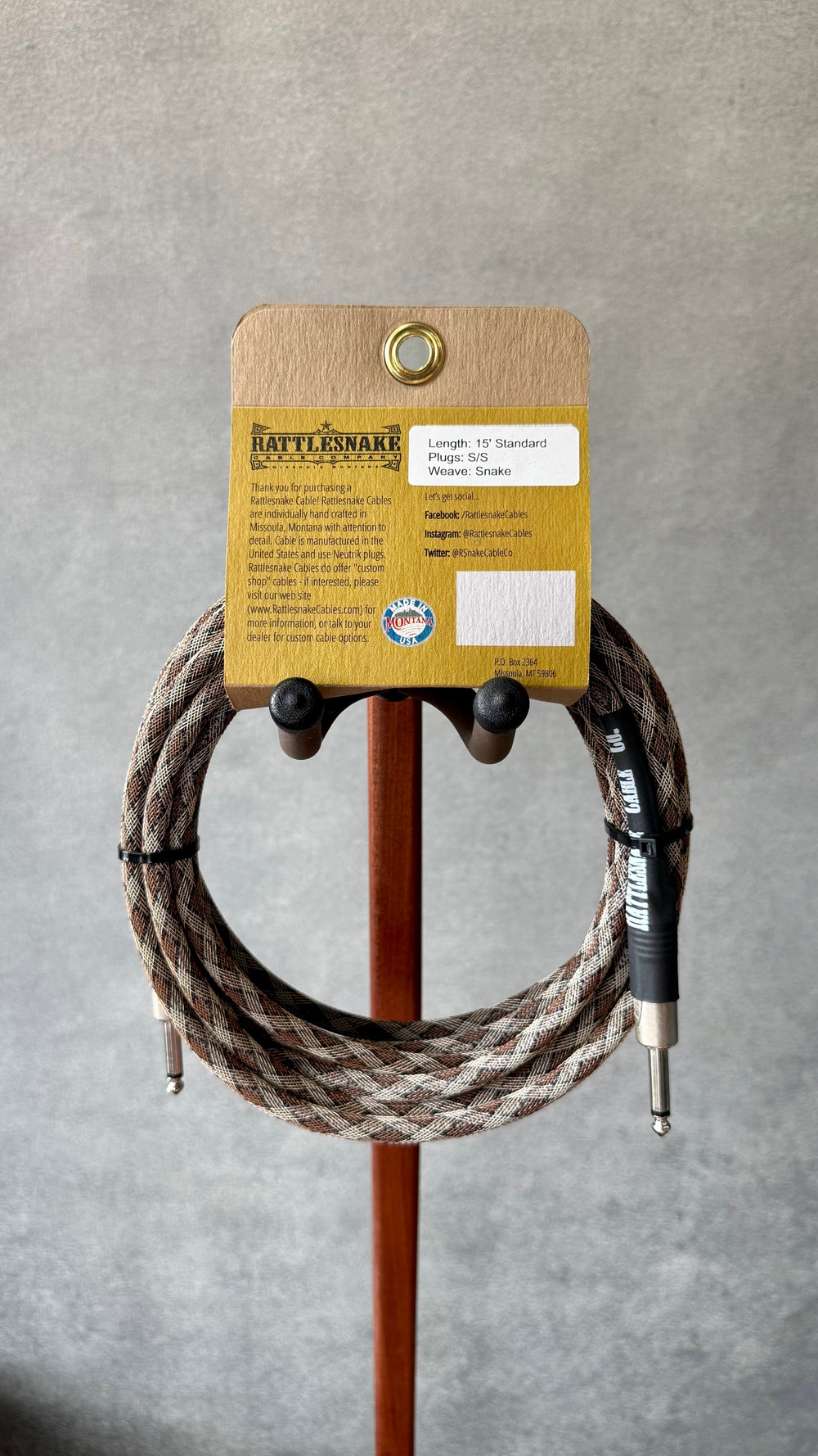 Rattlesnake 15' Standard Snake Instrument Cable – Straight to Straight (Authorized Dealer) by Rattlesnake Cable Company