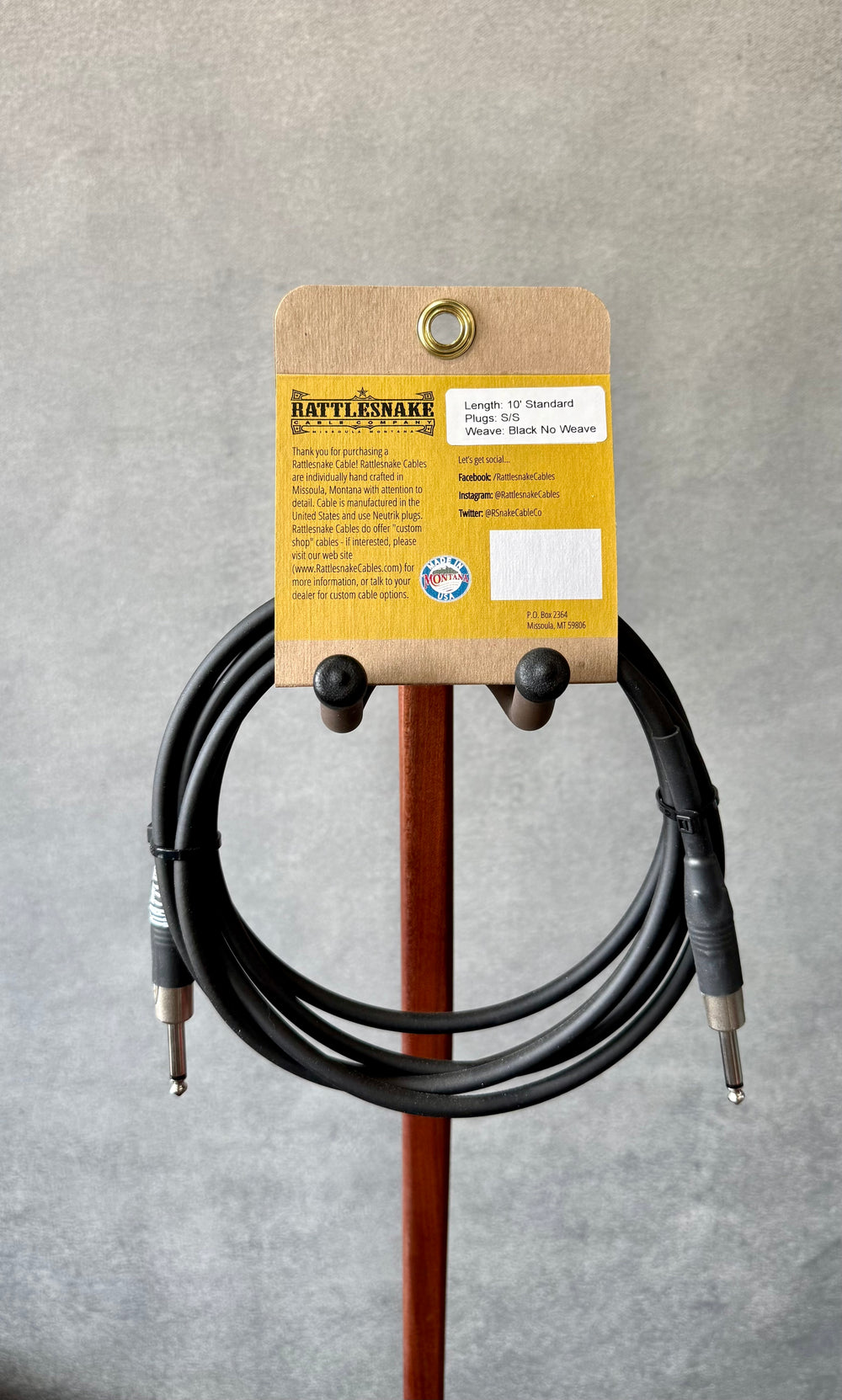 Rattlesnake 10' Standard Instrument Cable (Straight to Straight, Black/No Weave)