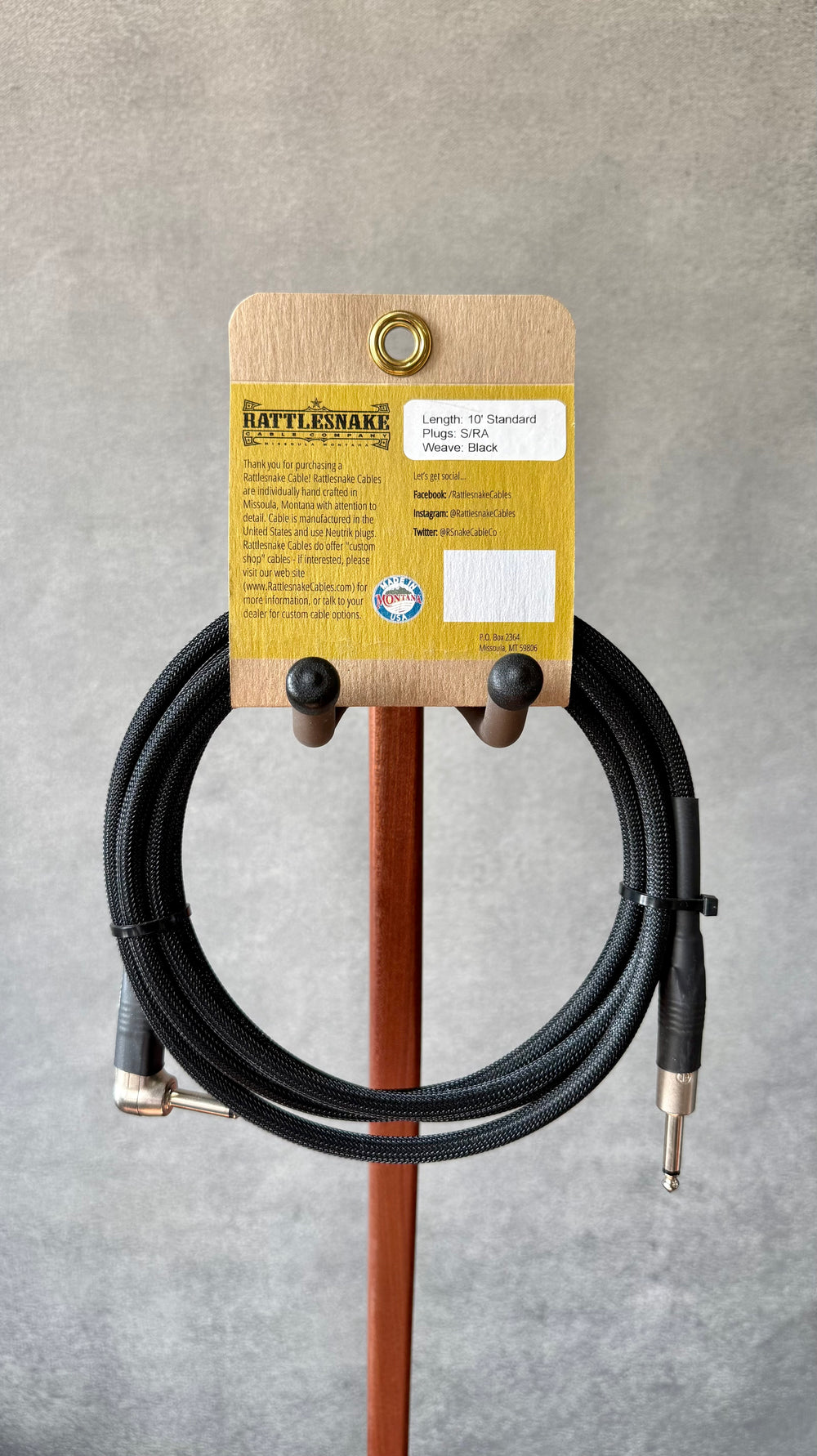 Rattlesnake 10' Standard Instrument Cable (Straight to Right Angle, Black)