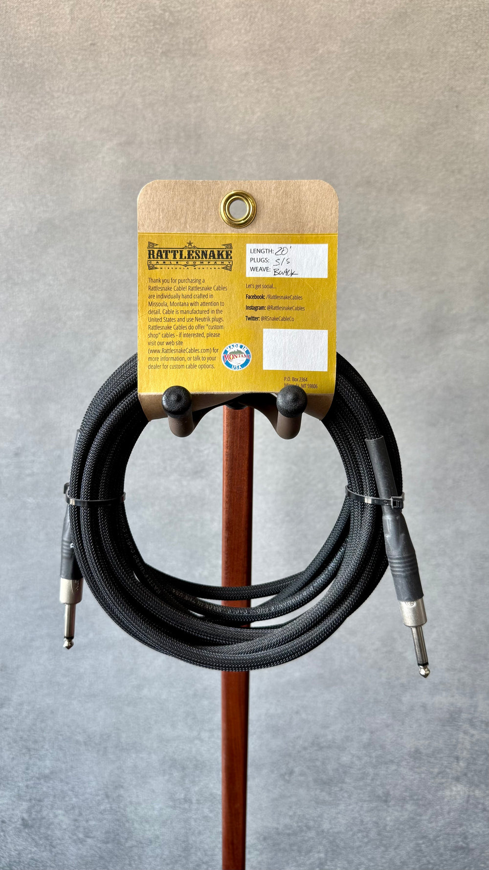 Rattlesnake 20' Standard S/S Black Instrument Cable by Rattlesnake Cable Company