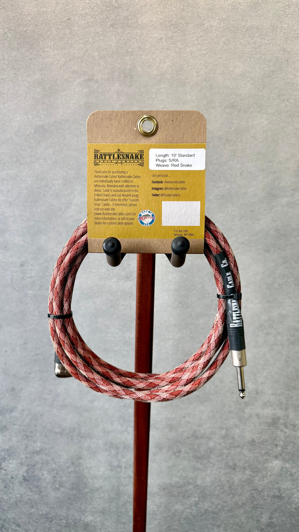 Rattlesnake 10' Standard Straight to Right Angle - Red Snake (Authorized Dealer) by Rattlesnake Cable Company