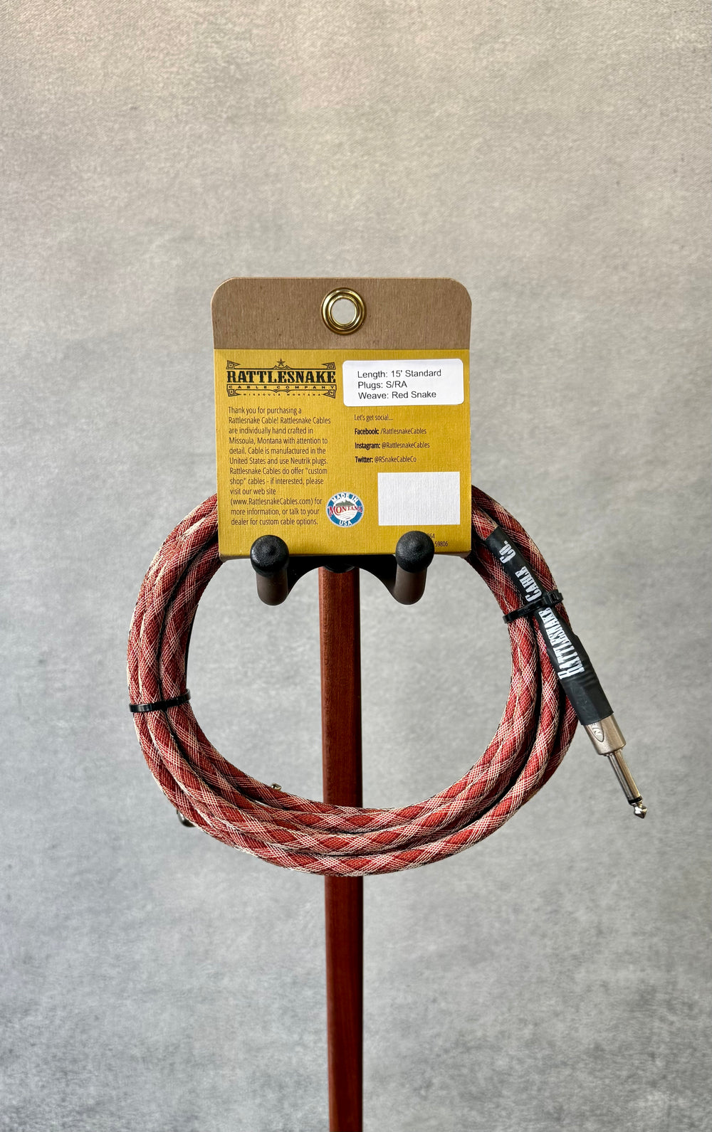 The Rattlesnake 15' Standard Straight to Right Angle - Red Snake by Rattlesnake Cable Company