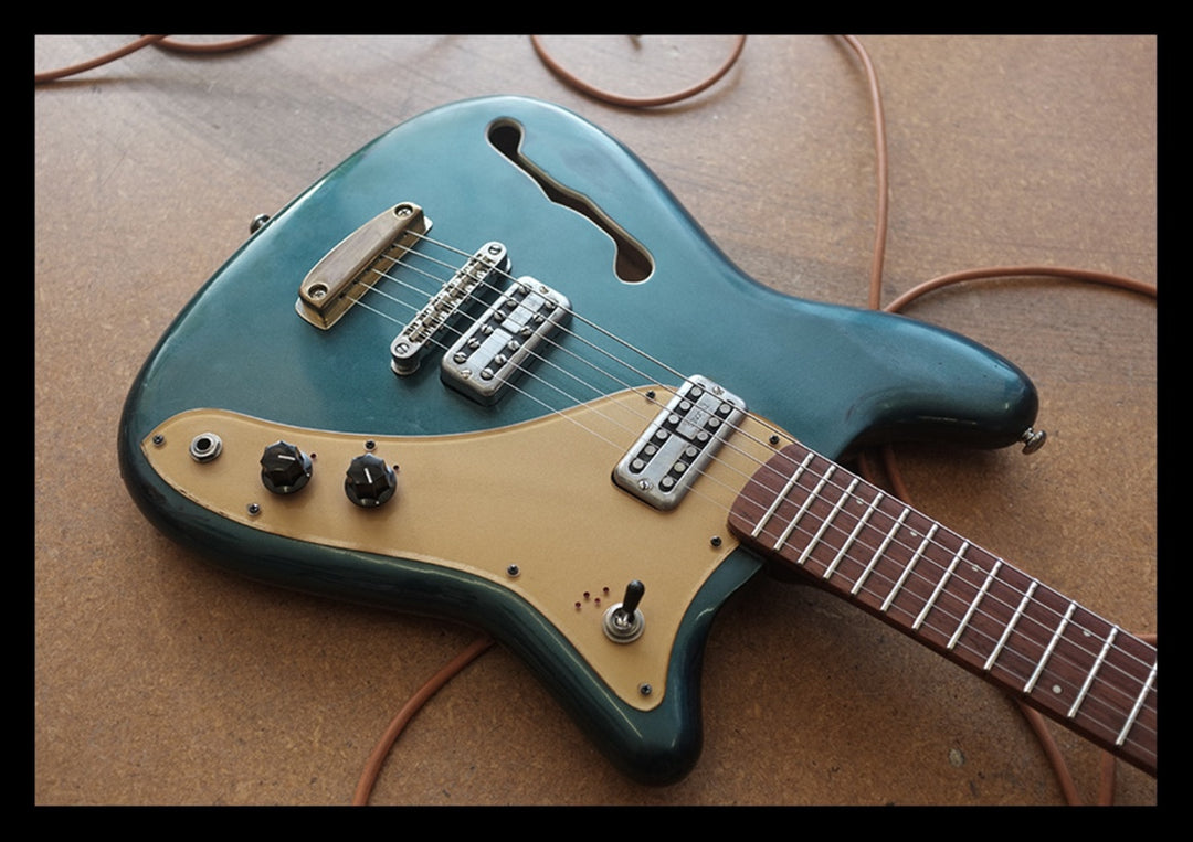 Harvester Guitars Kalamazoo Buick Blue over Sunburst.  "Authorized Dealer"