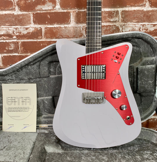 Uma Guitars (Early 2020) Jetson Concrete Grey/Red Anodized, Dual-Foil HB & Piezo Pickup, only 6lbs 7.4oz