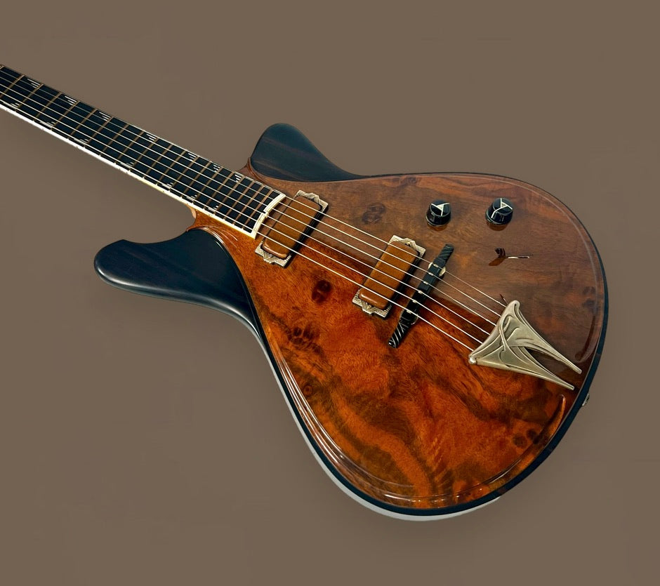 Jesselli Guitars Modernaire Circa 1989-1990 Natural Walnut & Ebony. Owned by Alan Rogan touring tech for Keith Richards. (Authorized Jesselli Dealer)