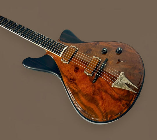 Jesselli Guitars Modernaire Circa 1989-1990 Natural Walnut & Ebony. Owned by Alan Rogan touring tech for Keith Richards. (Authorized Jesselli Dealer)