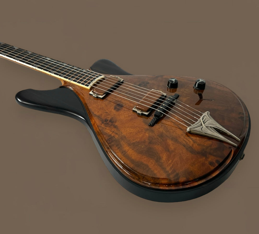 Jesselli Guitars Modernaire Circa 1989-1990 Natural Walnut & Ebony. Owned by Alan Rogan touring tech for Keith Richards. (Authorized Jesselli Dealer)
