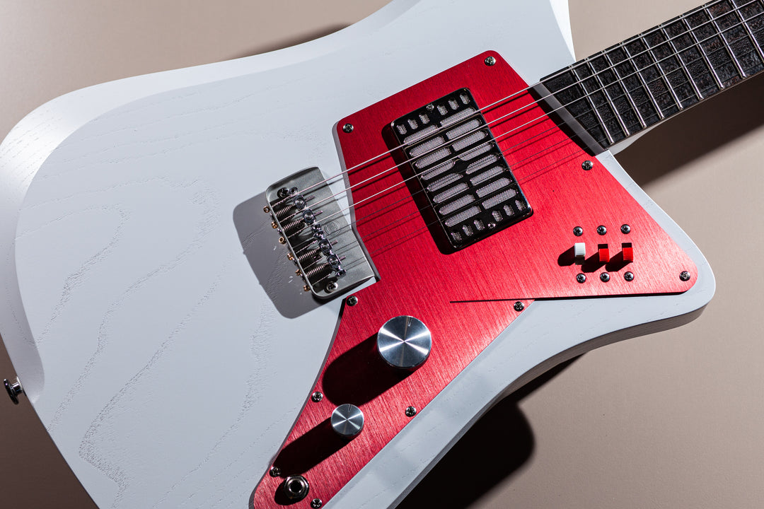 Uma Guitars (Early 2020) Jetson Concrete Grey/Red Anodized, Dual-Foil HB & Piezo Pickup, only 6lbs 7.4oz