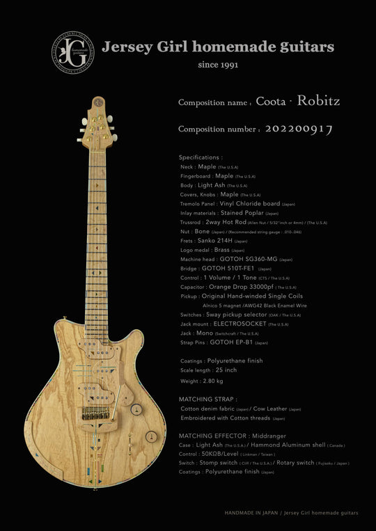 Jersey Girl Homemade Guitars Coota-Robitz  2025 - Ash / Figured Maple. NEW, (Authorized Dealer)
