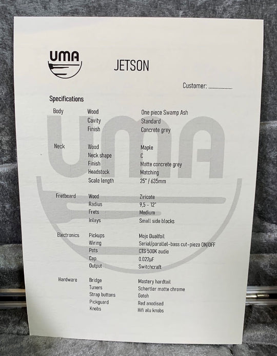 Uma Guitars (Early 2020) Jetson Concrete Grey/Red Anodized, Dual-Foil HB & Piezo Pickup, only 6lbs 7.4oz