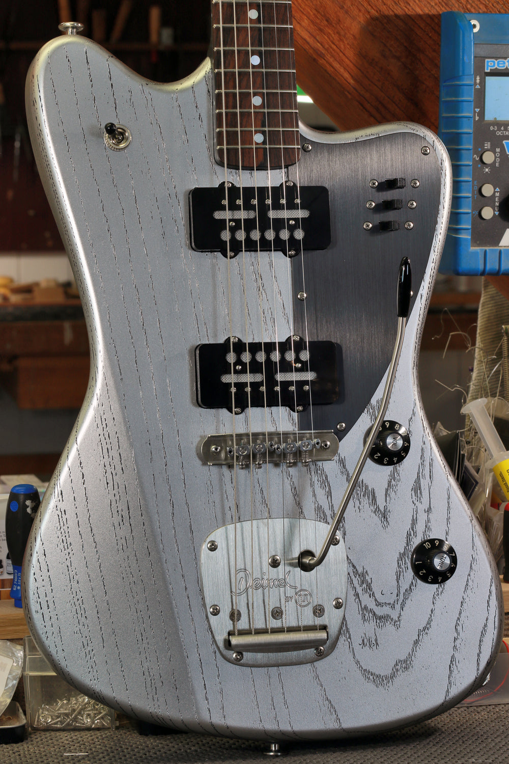 Deimel Guitar Works Firestar Custom 2020 Silver/ Filled Black Pores & Neck, New (Authorized Dealer)