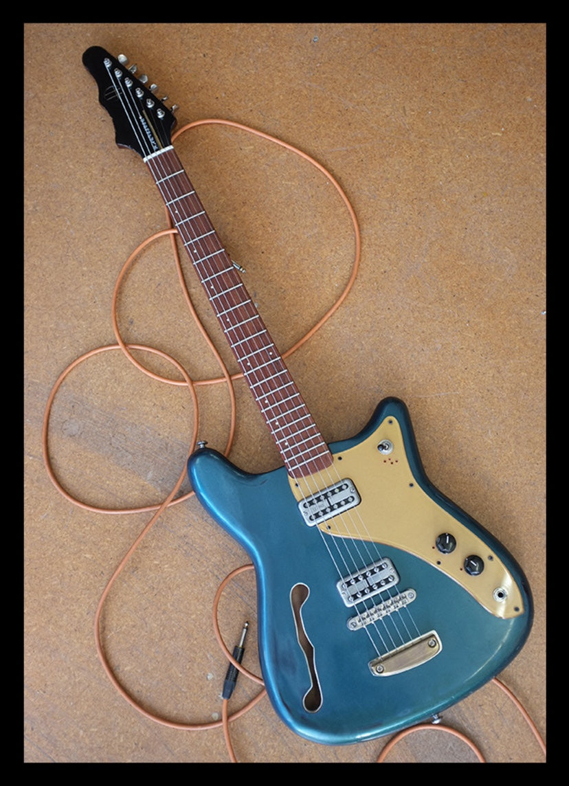 Harvester Guitars Kalamazoo Buick Blue over Sunburst.  "Authorized Dealer"