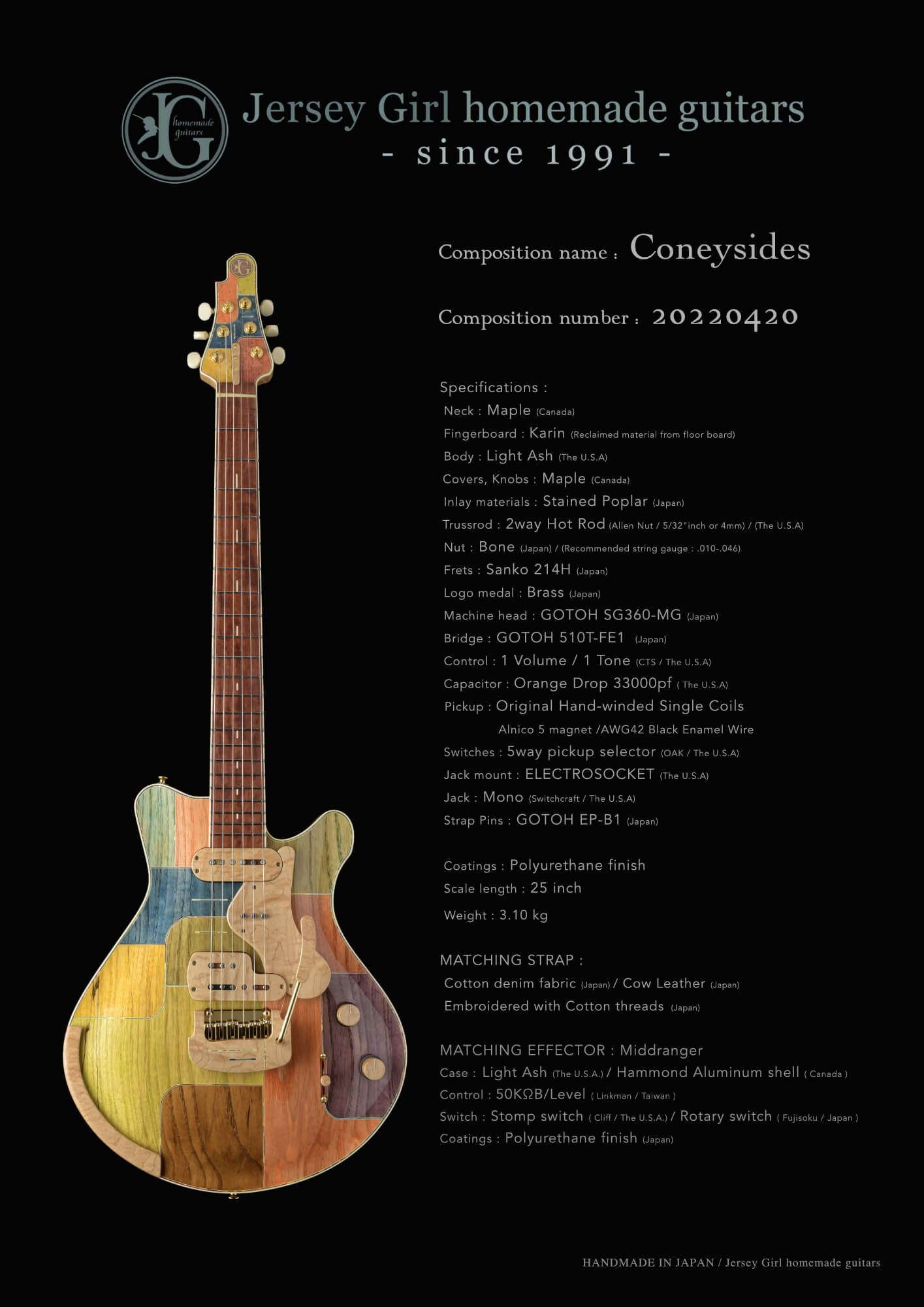 Jersey Girl Homemade Guitars “Coota-Coneysides” 2022 Multi Colored