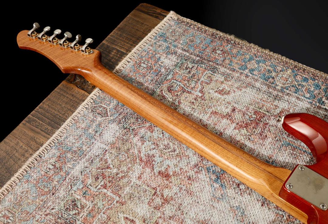 Ronin Morningstar 2019 - Honey Burst w/ highly figured “Flame Maple” neck + Raw Aluminum FB Mini’s