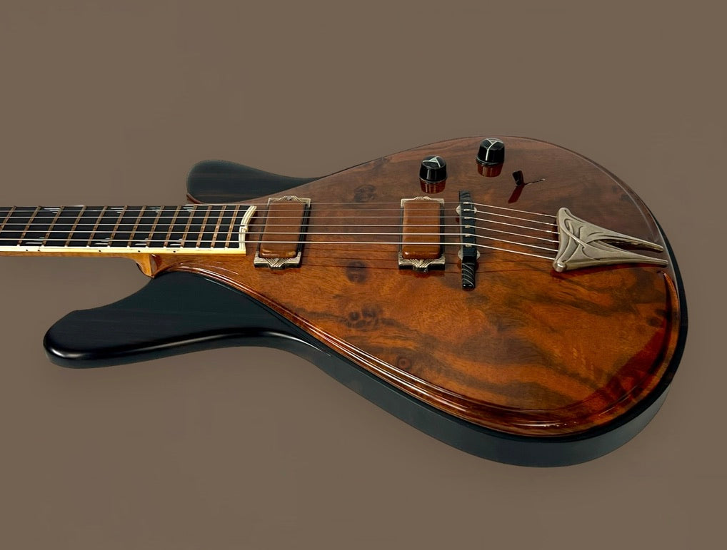 Jesselli Guitars Modernaire Circa 1989-1990 Natural Walnut & Ebony. Owned by Alan Rogan touring tech for Keith Richards. (Authorized Jesselli Dealer)