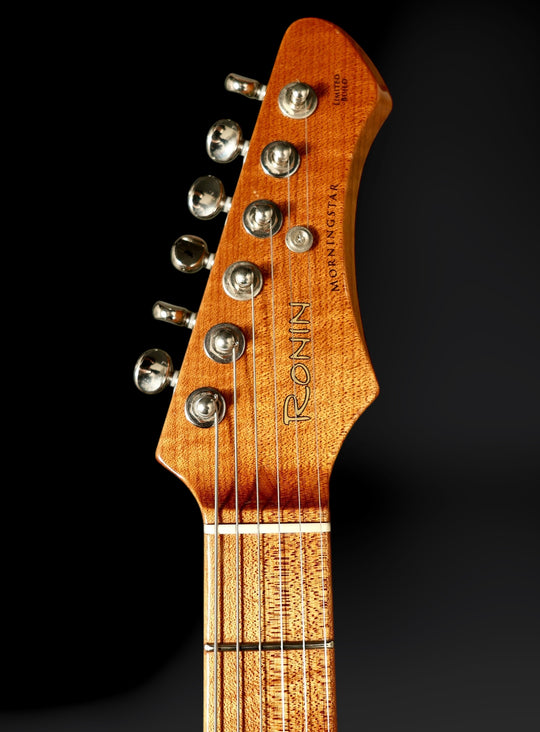Ronin Morningstar 2019 - Honey Burst w/ highly figured “Flame Maple” neck + Raw Aluminum FB Mini’s